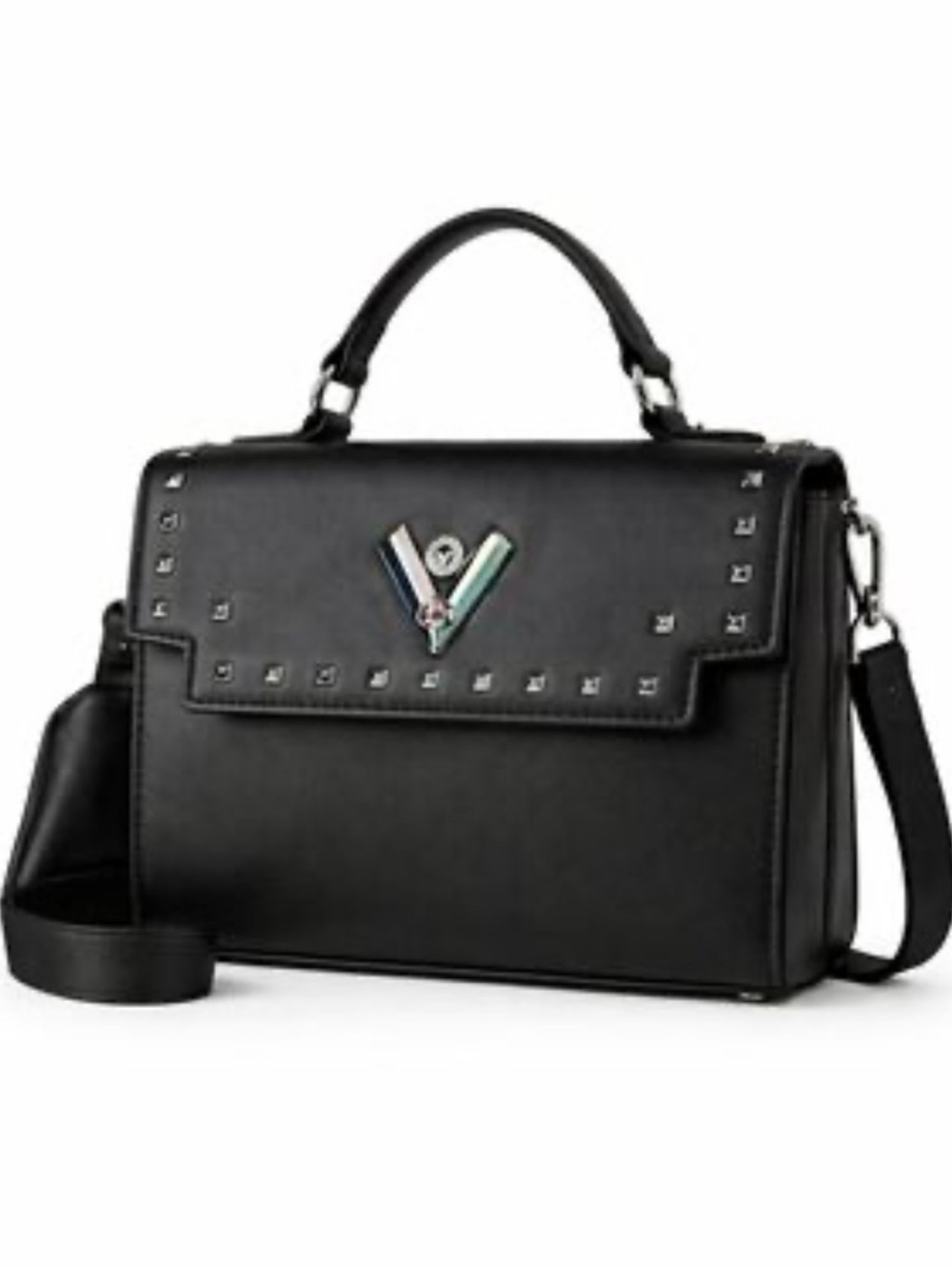 NWT Valentino Orlandi Black Top-Handle Satchel with Stud Details